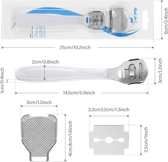 52 Pieces Callus Shaver Set, 50 Replacement Slices Blades 1 Stainless Steel Callus Shaver and 1 Foot File Head Foot Care Tools Hard Dry Skin Remover for Hand Feet