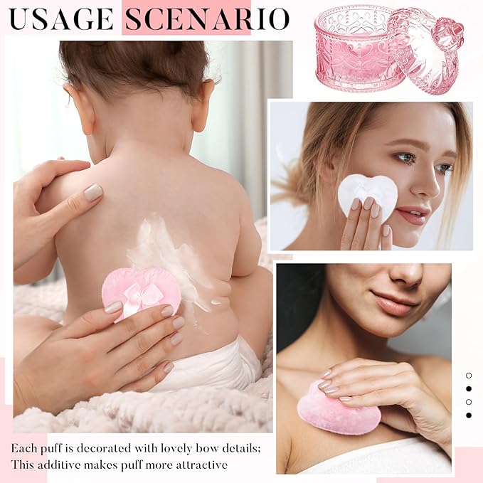 Tioncy 3 Pcs Large Body Powder Puff and Container Valentine's Day gift Powder Container with Puff Crystal Case Soft Washable Reusable Velour Face Body Glitter Wet Dry Makeup(Crown,Pink,)