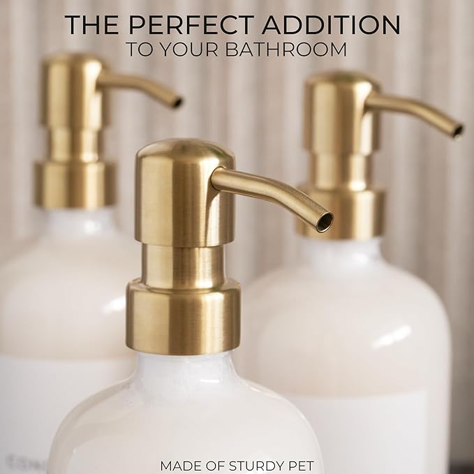 Stylish Shampoo and Conditioner Dispenser Set of 3 - Modern 21oz Shower Soap Bottles with Pump and Labels - Easy to Refill Body Wash Dispensers for an Instant Bathroom Decor Upgrade Clear