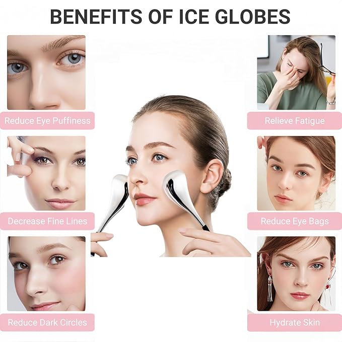 Cooling Globes for Face and Eyes, Ice Globes for Facials, Stainless Steel Cryo Sticks for Women and Ladies, Skin Care Tools Spa Roller, Anti-Aging, Wrinkles and Puffiness Relief (Black)