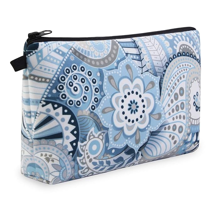 MAGEFY Makeup Bags for Women, Portable Travel Cosmetic Bag with Black Zipper Pouch Waterproof Makeup Pouch Multifunctional Small Bag for Women (1 pack, blue flower 0175)
