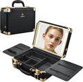 Makeup Train Cases with Light Up Mirror 3 Color Setting, Lighted Makeup Case Organizer with Detachable Tray, Travel Makeup Box with Light for Make up Tools Storage (Black Moutain Shadow)