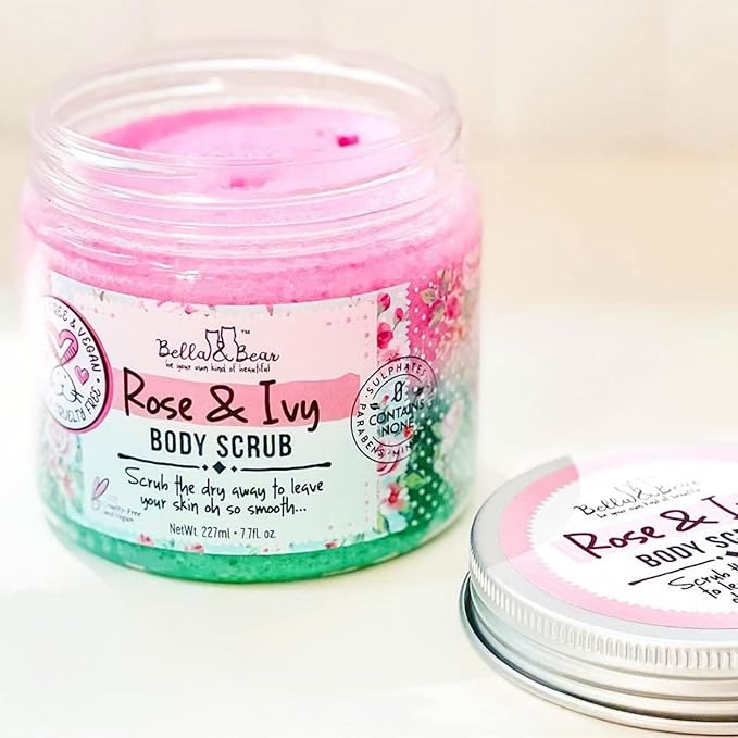 Bella & Bear Rose & Ivy Body Scrub - Vegan & Cruelty-Free Oil-Free Exfoliator | Polish Your Skin to Perfection | 6.7oz of Floral Bliss for All Women