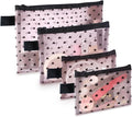 4-Piece Heart Printed Mesh Makeup Bag Set, Portable Travel Mesh Cosmetic Bags Toiletry Bags Makeup Purse Bags, Zipper Storage Pouches for Home Offices Travel Accessories (Pink)
