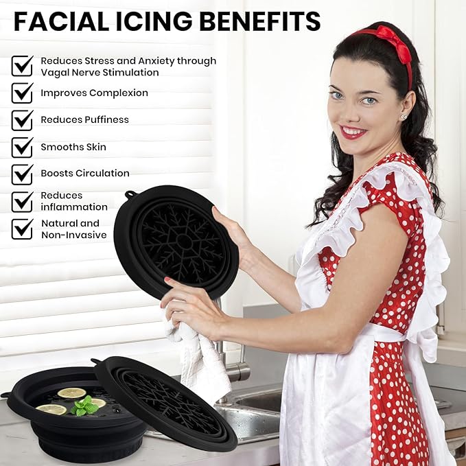 Ice Bowl for Face with Built-in Ice Tray, Foldable Silicone Face Bowl for Ice, Facial Ice Bath Bowl, Skin Tightening & Acne Relief, Portable Ice Face Bowl for Home Travel - Pink