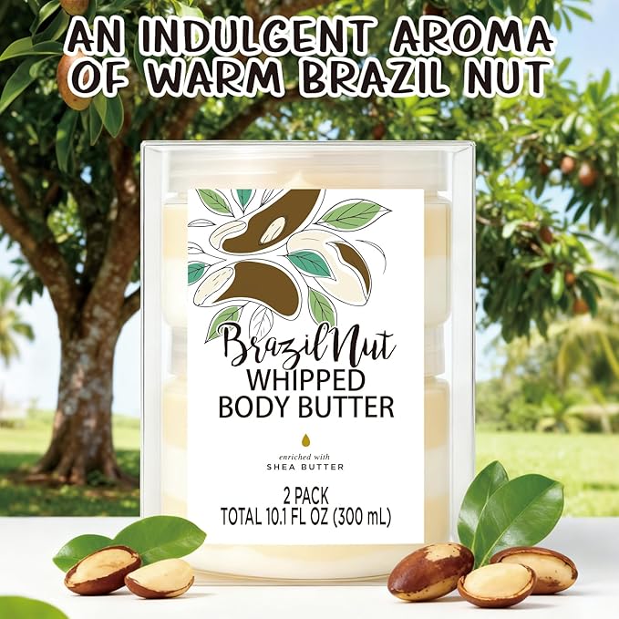 Brazil Nut Whipped Body Butter, Shea Body Butter for Women Dry Skin, Natural Brazil Nut Lotion for Body Moisturizer-Deep Moisturizing and Softening-3.4 floz+6.8 floz(100ml+200ml)