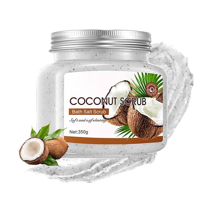 Coconut Body Exfoliator, Deep Cleaning Exfoliating Body Scrub, Moisturizing Nourishing Salt Rose Body Scrub, 350 g