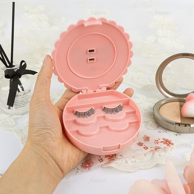 AUEAR, 2 Pack of Bow Eyelashes Case Plastic Pink Storage Box for Travel Women and Girls