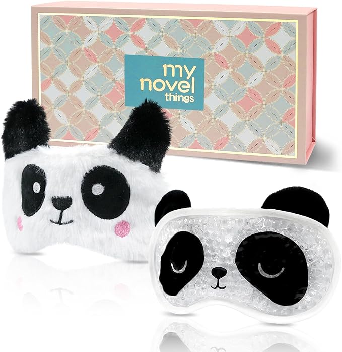 Cooling Eye Mask and Plush Sleep Mask for Woman 2PCS, Cute Animal Sleeping Mask Soft Blindfold Cold Warm Eye Compress Gifting for Home Spa, Office, Morning Refreshment, Travel