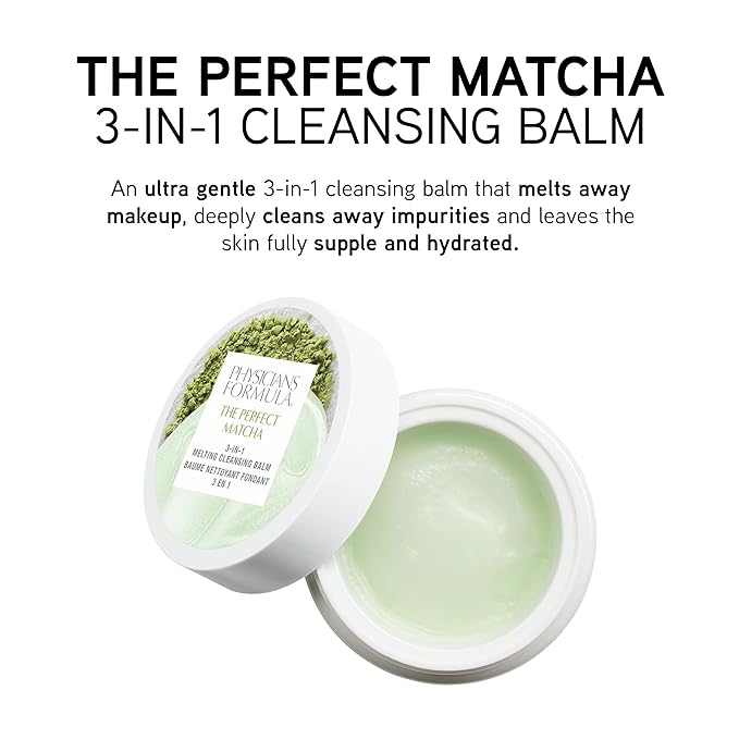Physicians Formula Cleansing Balm The Perfect Matcha 3-in-1 Makeup Remover For Eye, Lip, Or Face, Deeply Cleanses Pores And Removes Impurities, Ultra Nourishing Soothing Treatment, Mandarin
