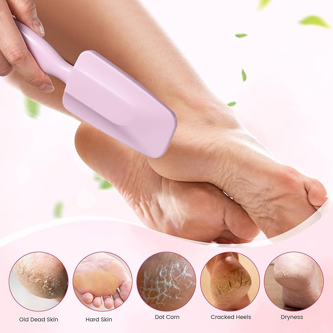 BEZOX Glass Foot File Callus Remover, Long Handle Foot Scrubber for Dead Skin, Cracked Heel Foot Scraper - Purple
