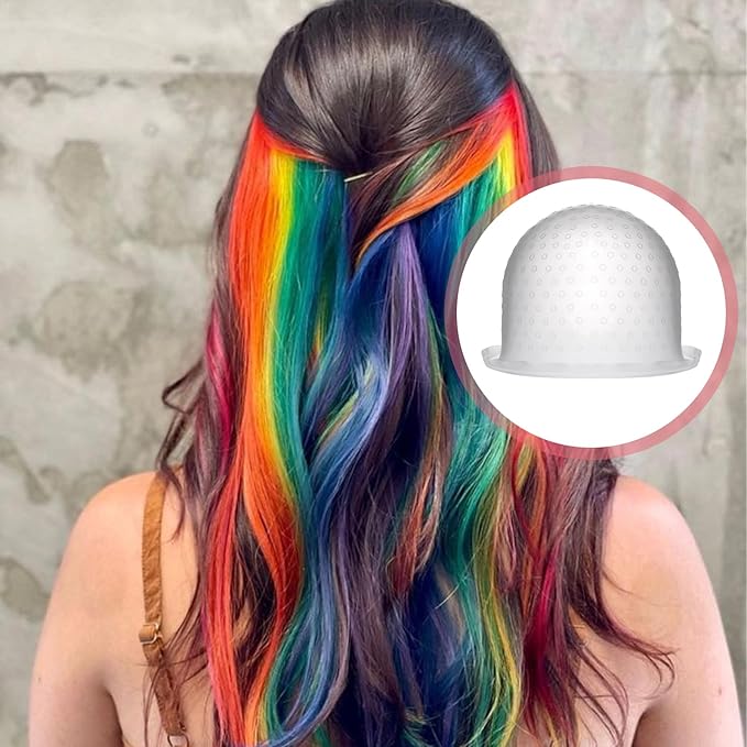 Punched Silicone Highlight Hair Cap with Needle, Professional Reusable Highlighting Poked Hole Cap for Color Hair Salon Hairdressing Dyeing Staining Tools for Women and Men (White)