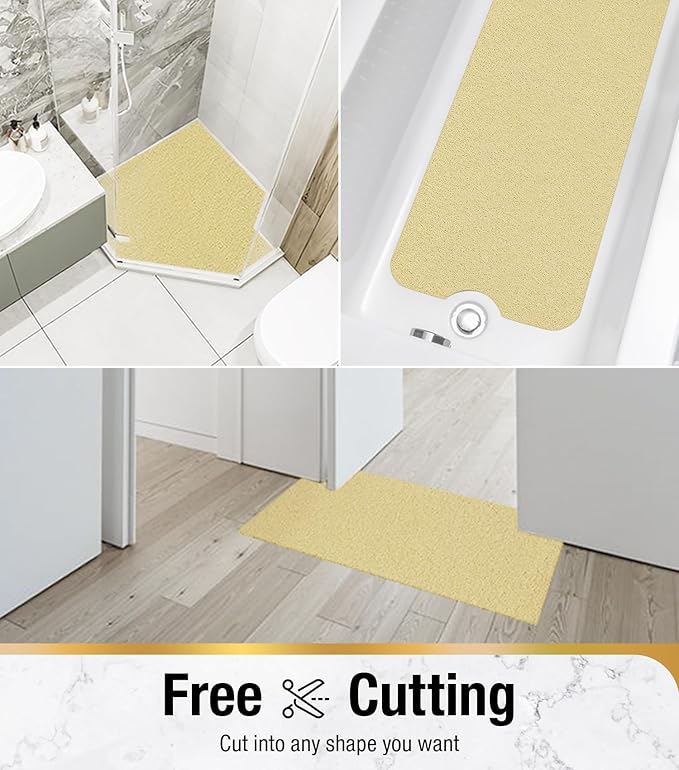 HITSLAM Shower mat Non Slip, 24 x 16 Inch Bath Mat for Tub with Drain Holes, Soft PVC Loofah Bathtub Mat Non Slip, Quick Drying Bathroom Shower Mat, Beige