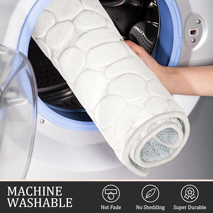 YIHOUSE Bathroom Rugs Mat Set 3 Piece White, Memory Foam Bath Mats Sets, Non Slip Water Absorbent Washable Bath Rugs for Sink, Toilet and Floor