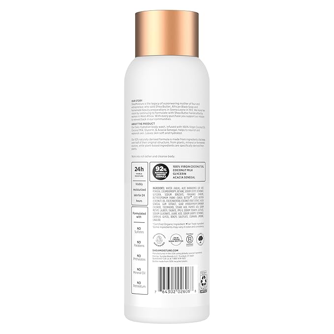 SheaMoisture Virgin Coconut Oil Body Wash Nourish and Replenish Skin Daily Hydrating body wash for 24H Visible Moisture for Healthy, Glowing Skin 18 oz