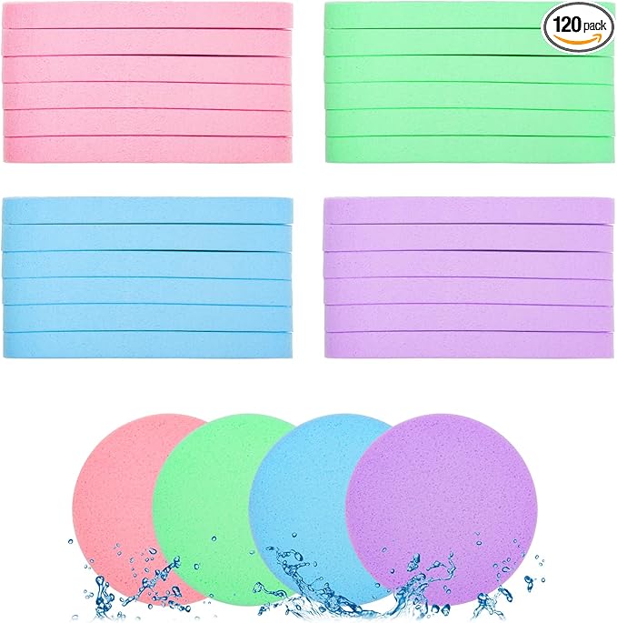 120Pcs Facial Compressed Facial Sponges for Women, Coldairsoap PVA Professional Makeup Sponge Female Removal Pads Compress Exfoliating Face Cleansing Rounds Wash Pad (pink+green+blue+purple)