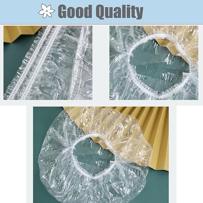 100pk Disposable Shower Caps LARGE SIZE 50cm/20in Unisex Plastic Hair Caps for Deep Conditioning Shower Cap Reusable Waterproof for Women Men Thin Design
