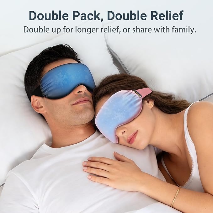 2PCS Cold Eye Mask - Cooling Eye Mask for Puffy Eyes, Cold Compress for Dark Circles, Tired Eyes, Headache, Migraines Relief - Reusable Gel Ice Pack, Weighted Sleep Mask(Black, Pink)