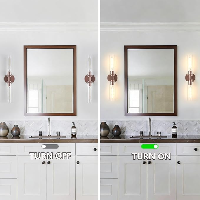 2 Light Bronze Bathroom Light Fixtures Over Mirror, Modern Farmhouse Bathroom Sconce with Clear Glass Shade, Wall Sconce for Bathroom Hallway Cabinet Bedroom Kitchen Living Room Foyer