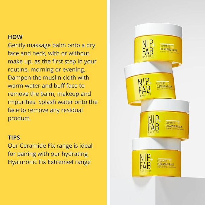 Nip+Fab Ceramide Fix Cleansing Balm 2.53 Fl Oz, Makeup Removing Balm with Niacinamide and Biolin for Dry Sensitive and Aging Face Ski, Skin Barrier Support Fragrance Free Vegan, Hydrating
