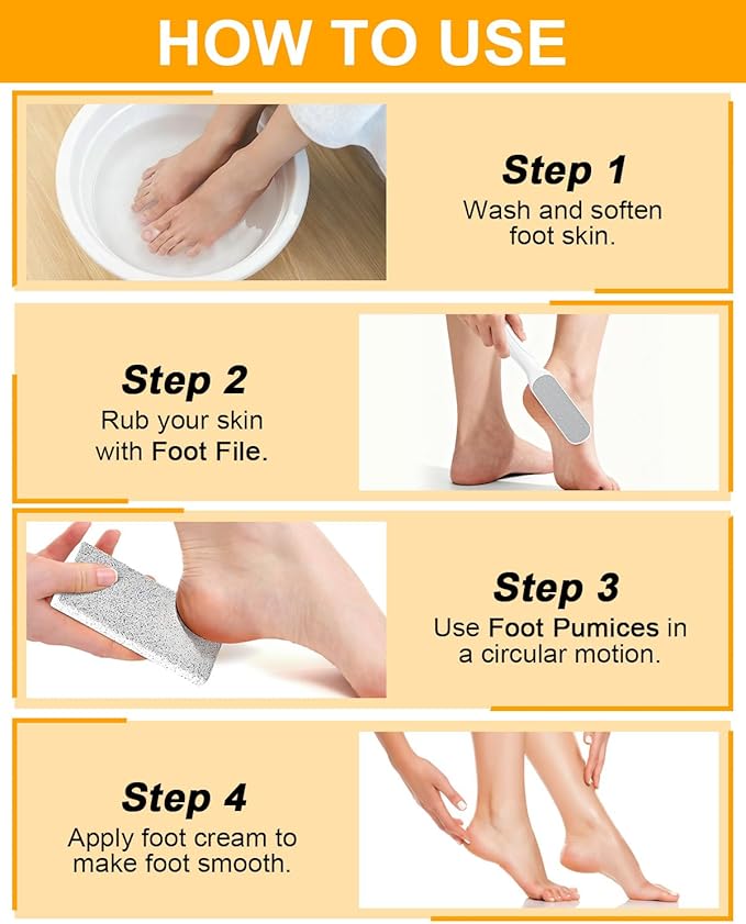 Foot Scrubber Pumice Stone for Feet: 4pcs Set Callus Remover for Women, Pedicure Tool for Smooth Cracked Heels & Dead Skin Care, Foot Grooming Home