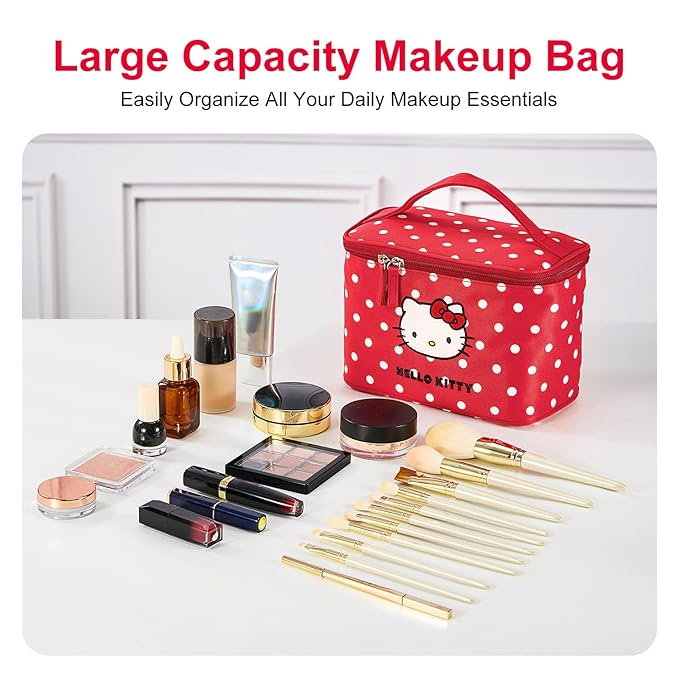 Vimanllie Large Travel Makeup Bag Cosmetic Bags with Dedicated Brush Holder, Portable Toiletry Organizer with Handle for Girl,Cute Storage for Women