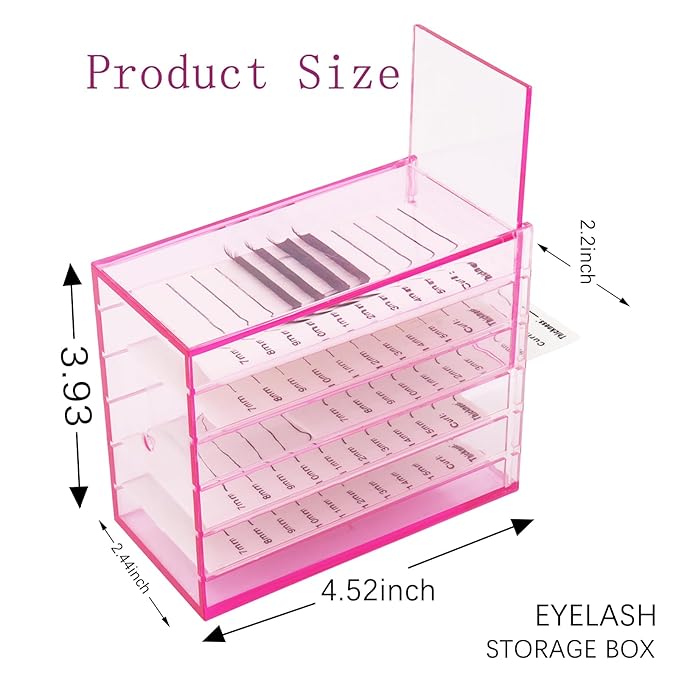 5 Layer Makeup Organizer Storage Box Clear Eyelash Storage Box Eyelashes Grafting Eyelash Extension Tool (Pink)