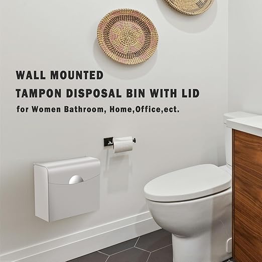 Sanitary Napkin Receptacle with Hygiene Disposal Bags and Trash Bag, 9.4x7.8x3.5 inches Stainless Steel Wall Mounted Feminine Hygiene Bin for Bathroom, Office (Silver)