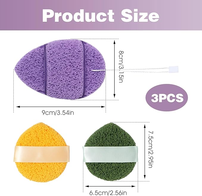 3PCS Facial Sponges, Colorful Face Scrubber for Cleansing and Exfoliating, Reusable Daily Cleansing Face Pads, Compressed Blackhead Remover for Skin(Green Yellow Pink)