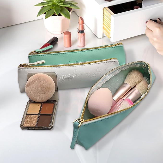 3PCS Small Makeup Bag for Purse, Mini Portable Cosmetic Bag for Women, Coin Purse Lipstick Cosmetic Accessories Leather Organizer, Small Travel Kit Storage Pouch