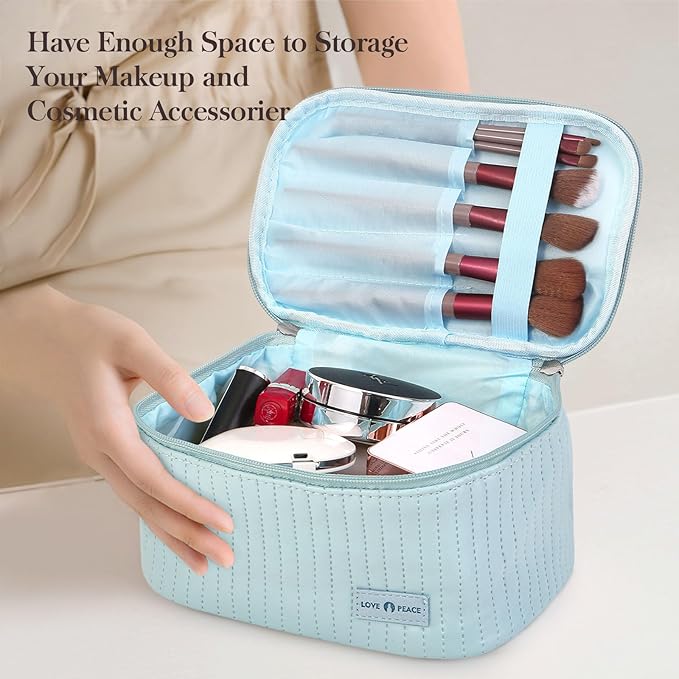 Makeup Bag Travel Cosmetic Bag, Large Capacity Makeup Organizer Bag and Storage, Portable PU Leather Pouch Toiletry Bag Make up Organizer, Cosmetic Bags for Women