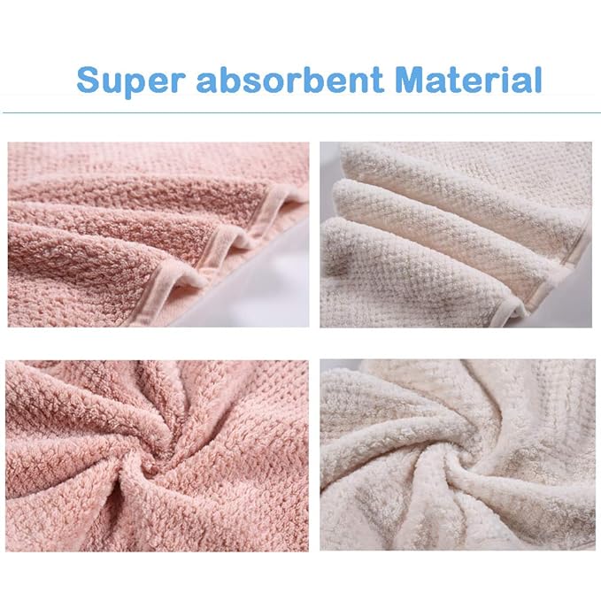 2 Pack Microfiber Hair Towel Wrap,Hair Drying Towel with Button, Hair Towel Turban,Quick Dry,Anti-frizz,Absorbent Head Towel (Pink&Beige)