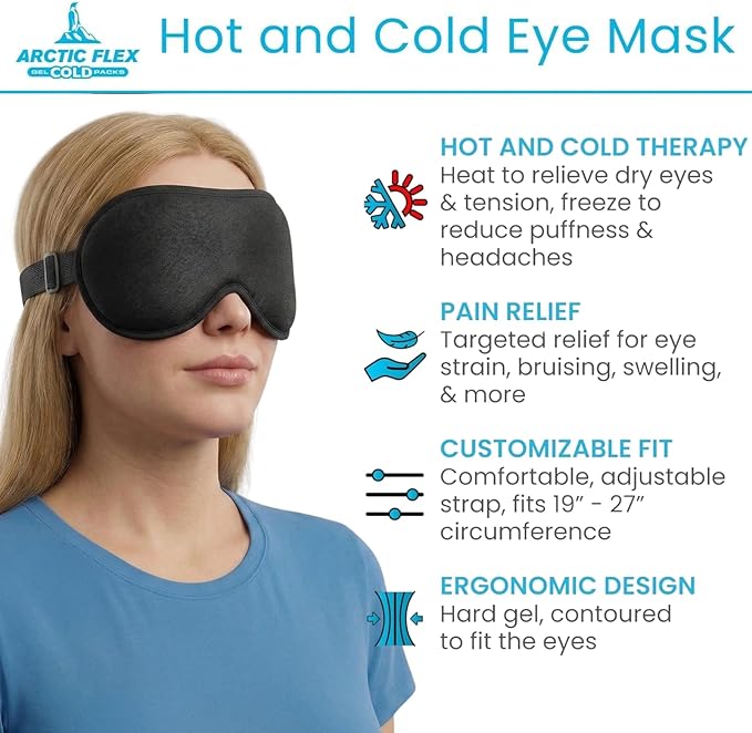 Arctic Flex Cooling Eye Mask - Gel Cold Compress for Migraine, Puffy Eyes, Sleeping, Headaches - Heated Eye Mask for Women & Men - Hot & Cold Therapy - After Surgery Ice Treatment, Reusable, Freezable