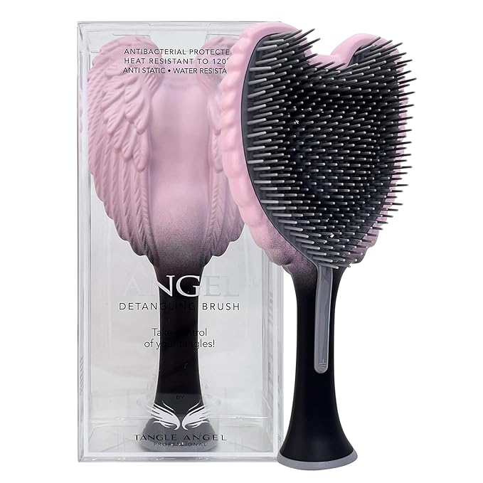 Tangle Angel Detangling Hair Brush for Women - Anti-Static Angel Wing Hair Brush for Wet&Dry Hair - Flexible Bristles Detangler Brush for Straight, Wavy&Curly Hair - Ideal Gift for Women -Black/Pink