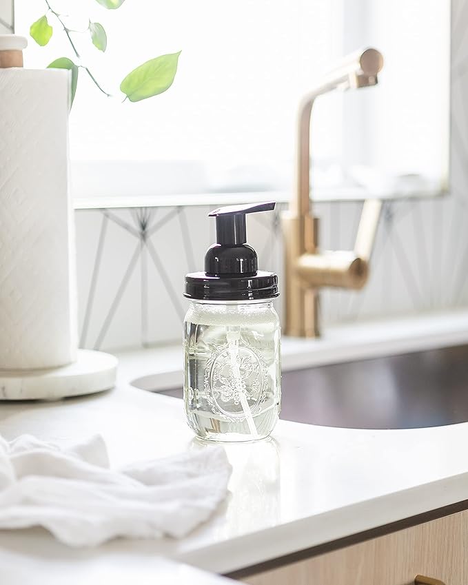 Jarmazing Products Mason Jar Foaming Soap Dispenser - Black - with 16 Ounce Ball Mason Jar - One Pack!
