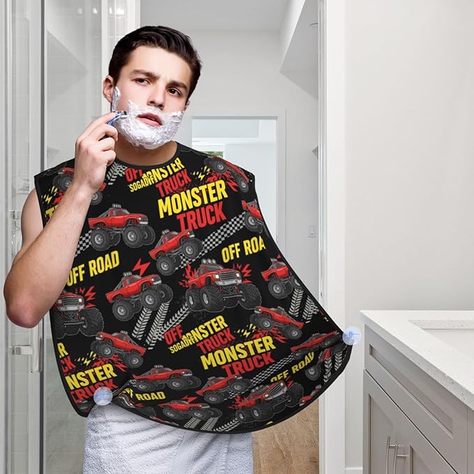 Men's Beard Maintenance Apron, Waterproof & Easy Clean, Monster Truck Car Red Black