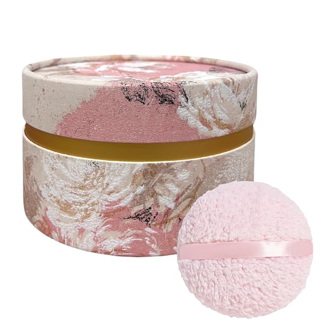 Powder Puff and Container, Large 6'' Body Powder Puff for Dusting Powder, Women Powder Puff with Storage Jar for Bath, Body Powder Applicator and Oversize Powder Puffs (Charming Pink)