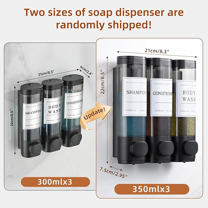 Shampoo and Conditioner Dispenser,Shower Soap Dispenser 3 Chamber No Drill Wall-Mounted Shampoo Dispenser for Shower Wall Mounted Shower Dispenser for Bathroom Hotel Large Capacity,Black