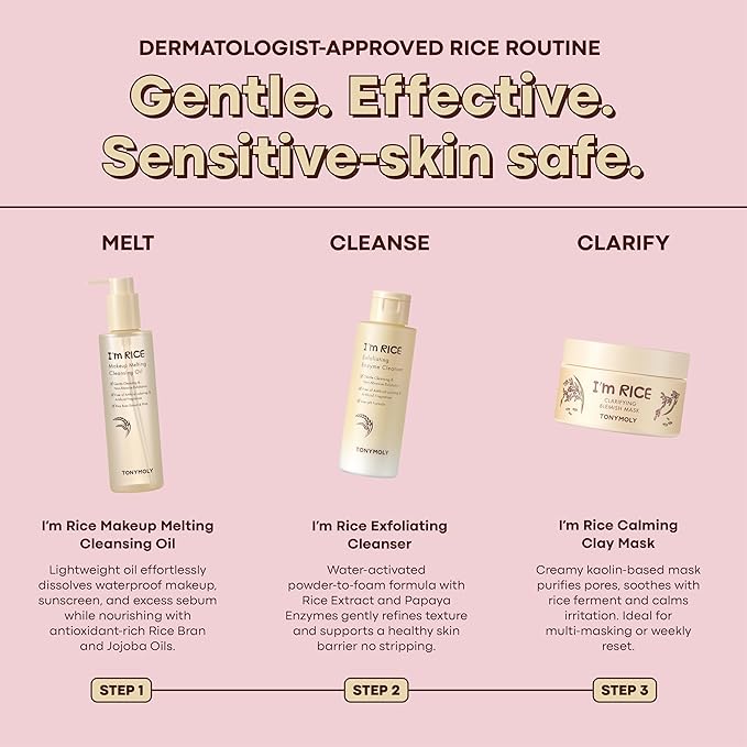 TONYMOLY I’m Rice Makeup Melting Cleansing Oil – 215ml | Gentle Cleanser for Sensitive Skin | Removes Makeup & Impurities | Rice Bran Oil + PHA | Non-Comedogenic, Fragrance-Free, Korean Skincare