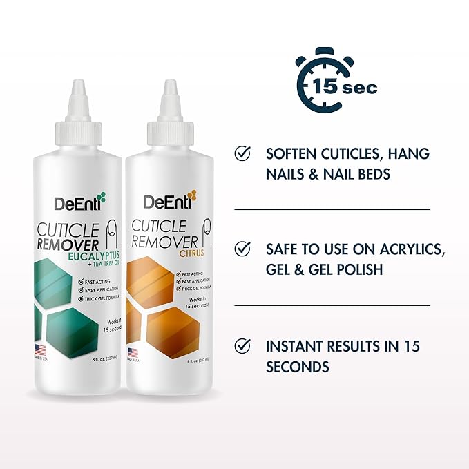 Instant Cuticle Remover Gel, Eucalyptus, 8 Oz Bottle, Professional Cuticle Softener, Salon Quality Manicure and Pedicure Supplies
