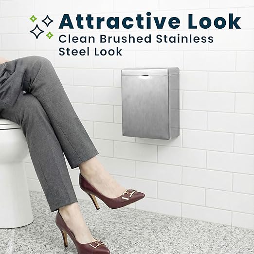 Alpine Sanitary Napkin Receptacle – Wall Mounted Tampon Holder For Bathroom Provides Clean & Odor-Free Restroom for Home, Office & Public Restrooms (Stainless steel)