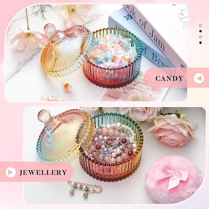 Tioncy 3 Pcs Large Body Powder Puff and Container Valentine's Day gift Powder Container with Puff Crystal Case Soft Washable Reusable Velour Face Body Glitter Wet Dry Makeup(Classic,Colorful)