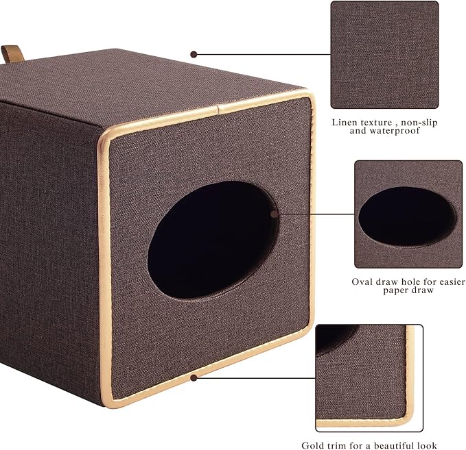Tissue Box Cover Square Tissue Box Holder PU Leather Facial Organizer with Magnetic Bottom,Decorative Napkin Caddy for Vanity Dresser Night Stand Table Countertop Home Office Car,Coffee