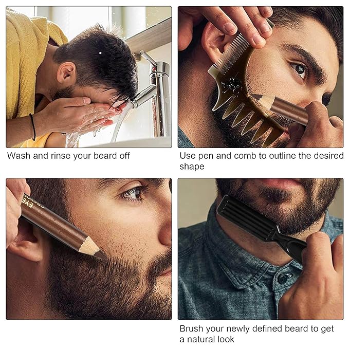 ANGGREK Beard Lineup Pen, White Hairline Pen Professional Beard Pencil Filler Household Beard Pencil Liner Shaping Styling Tool(Light Brown)
