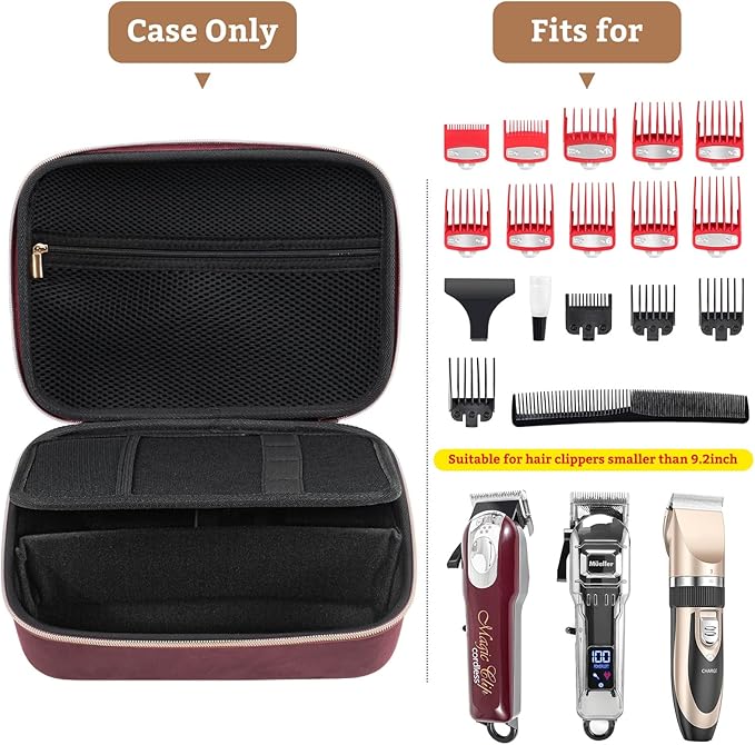 ProCase Hard Travel Case for Hair Clippers, Hair Cutting Barber Supplies Holder, Trimmer Organizer Storage Bag for Hatteker/Oneisal/Wahl 6Star/Andis Men Razor Guard Grooming Kits -Wine