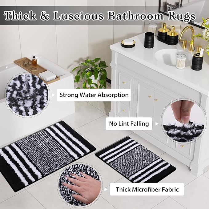 Bathroom Set - Bathroom Sets with Shower Curtain and Rugs, 25PC Bathroom Accessory Set, Black Bathroom Accessories Set with Trash Can, Soap Dispensers