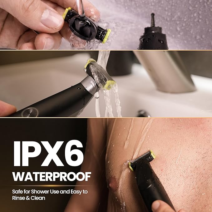 Body Hair Trimmer for Men Electric Shaver for Pubic & Groin Hair Ball Groomer, Beard, Chest, Legs, Sensitive Areas, with Skin-Safe Dual Blades, Waterproof Wet-Dry IPX6 Rechargeable USB-C, 3 Combs