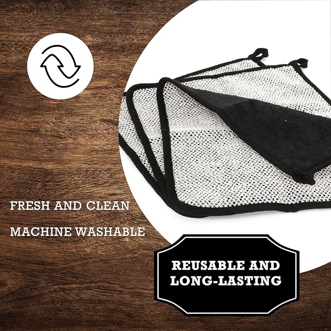 Terry Wash Cloths for Face and Body, Dual-Sided Cleansing and Exfoliating Washcloths, Machine Wash, Black, 3 Count