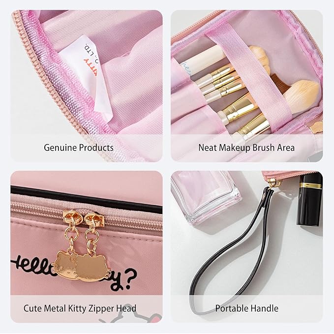 Vimanllie Travel Makeup Bag Large Cosmetic Bags with Brush Holder,Pink Waterproof 2PCS Portable Cosmetic Case for Women,Toiletry Bag for Skincare&Beauty Tools for Her