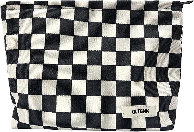 GUTGNK Women's Cosmetic Bag, Corduroy Checkerboard Travel Cosmetic Bag Small Cosmetic Bag Skin Care Cosmetic Changing Handy Bag Zipper Organizer